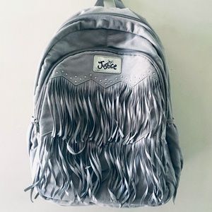 Justice Silver Shimmer Fringe Bookbag and Stay Tru